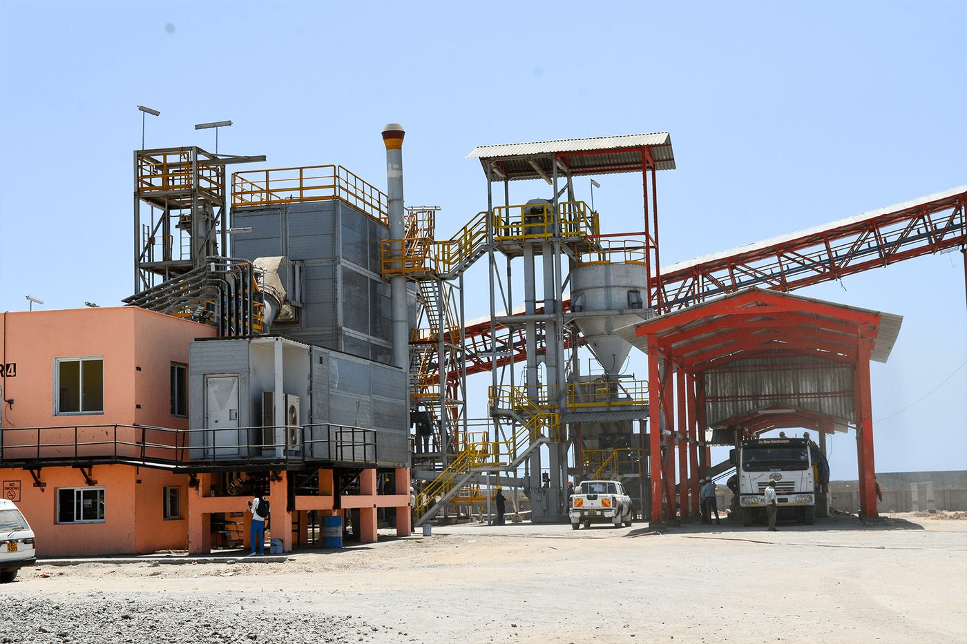 Cement bags being loaded onto lorries at a Kenyan cement plant